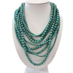 Premier Designs Faux Turquoise Multi-Strand Layered Statement Beaded Necklace